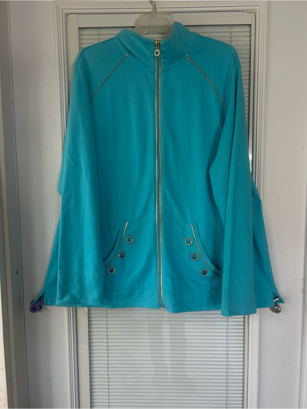Quacker Factory Teal Zip-Up Jacket with Gold Trim